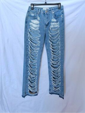 Fashion Nova Light Blue Distressed Skinny Jeans